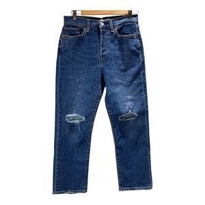 Levi’s Wedgie Straight Jeans Size 29 Blue Distressed Button Fly Cotton Blend